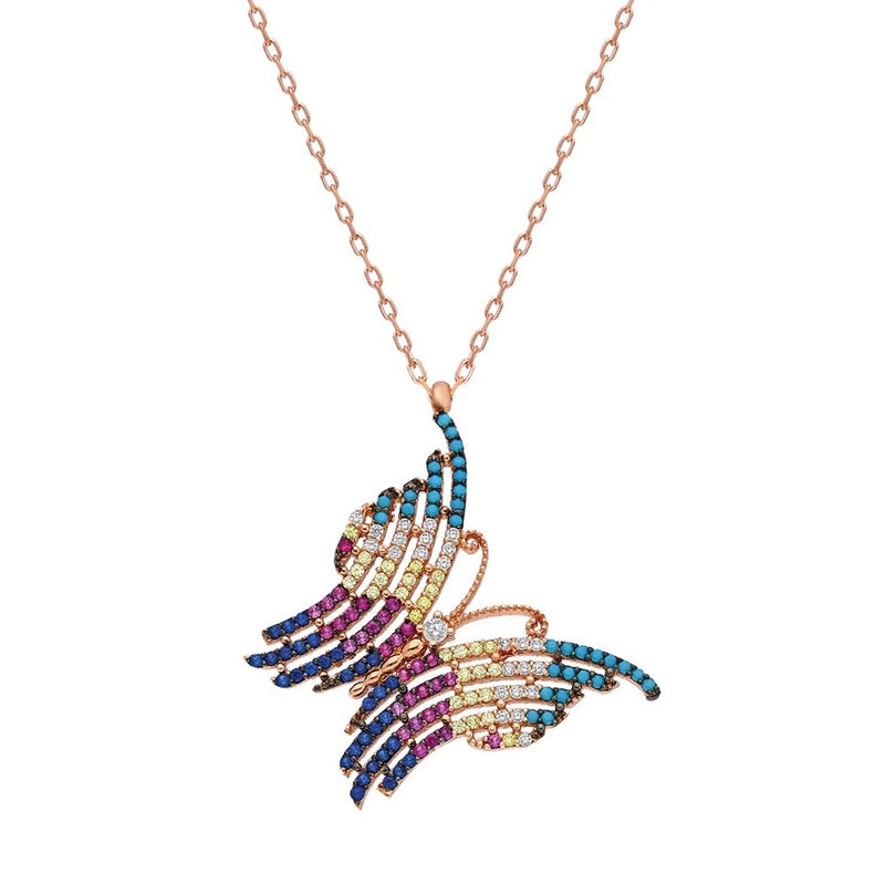 Butterfly Necklace with 925 Sterling Silver Mix Stones Necklace