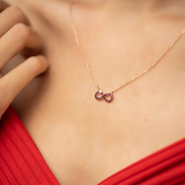 Sterling Silver Infinity Heart Necklace with Ruby CZ