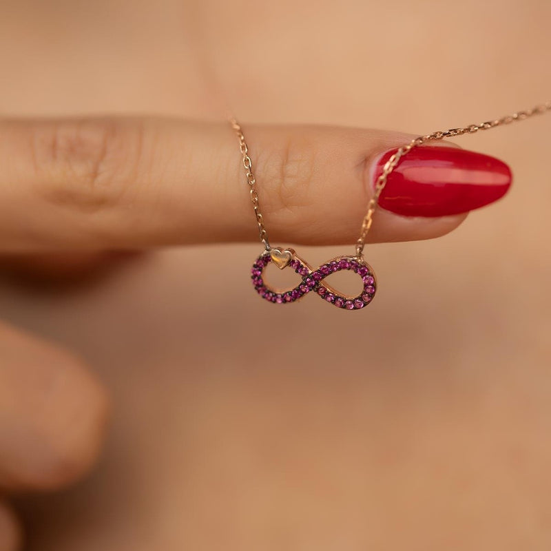 Sterling Silver Infinity Heart Necklace with Ruby CZ