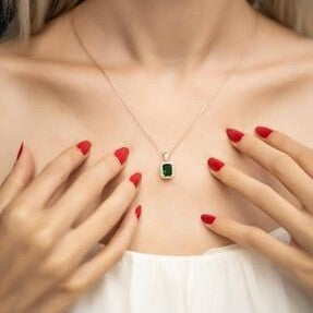 Sterling Silver Square Emerald Necklace