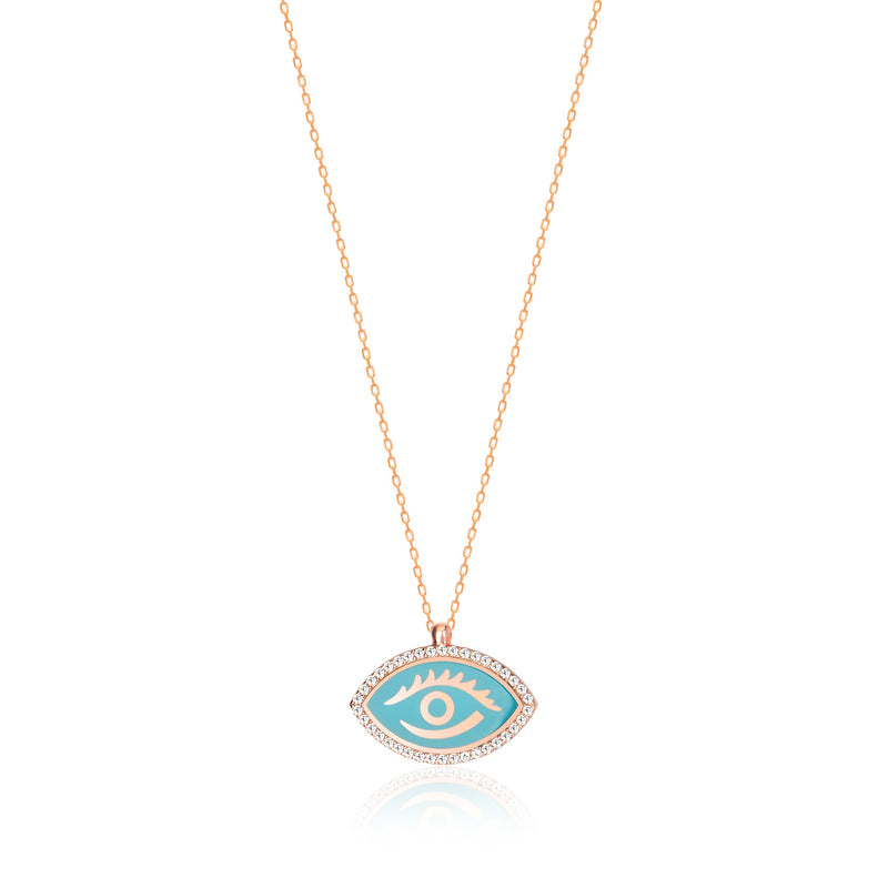 Sterling Silver Evil Eye Necklace with CZ and Enamel