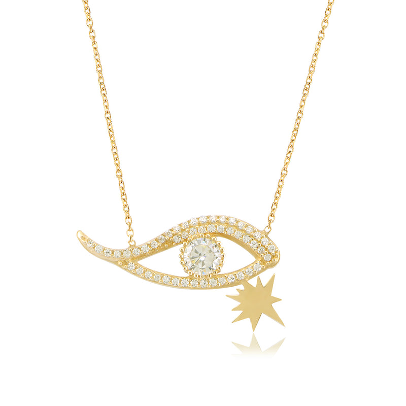 Zircon Stone Diamond Mounted Gold platedPlated Eye Pattern Sterling Silver Necklace