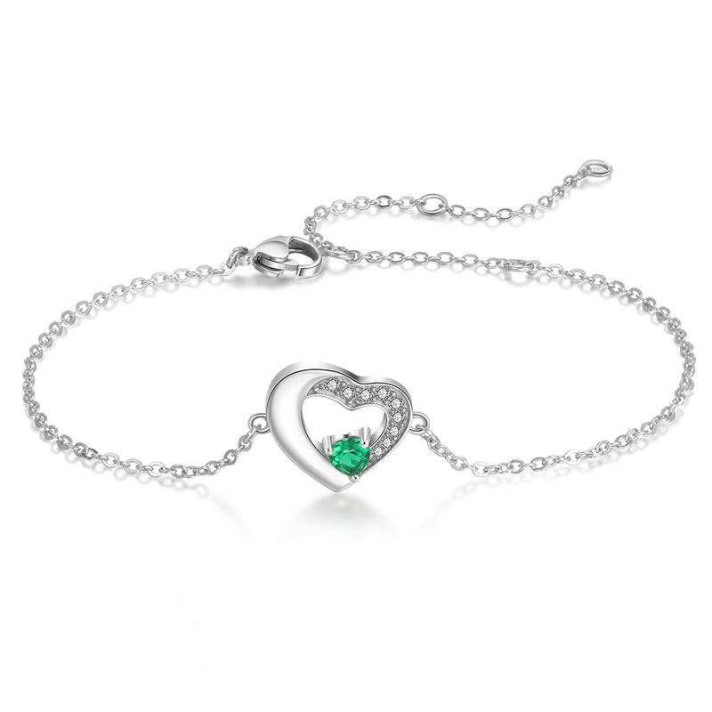 Personalized Name Heart Shape Bracelet with Birthstone