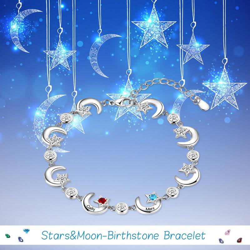 Rhodium Plated Star and Moon Bracelet