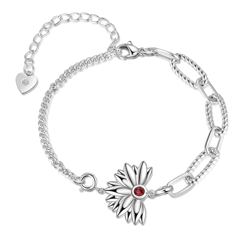 Rhodium Plated Birthstone Sunflower Bracelet