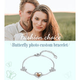 Personalized Rhodium Plated Butterfly Photo Heart Bracelet