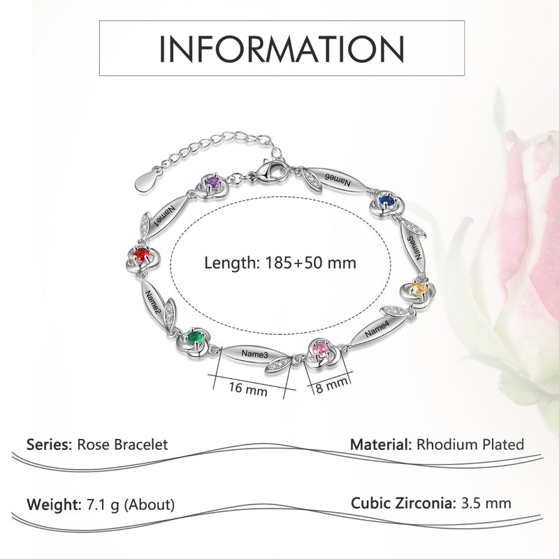 Rhodium Plated Rose Flower Bracelet
