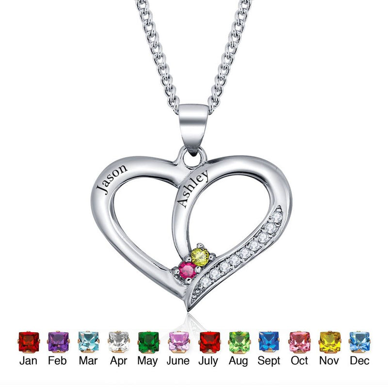 925 Silver Personalized Name Heart Shape Pendant Necklace with Cubic Zirconia