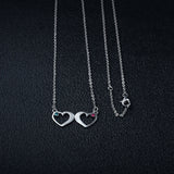925 Silver Cubic Zircon Double Heart Shape Pendant Necklace with Personalized Names