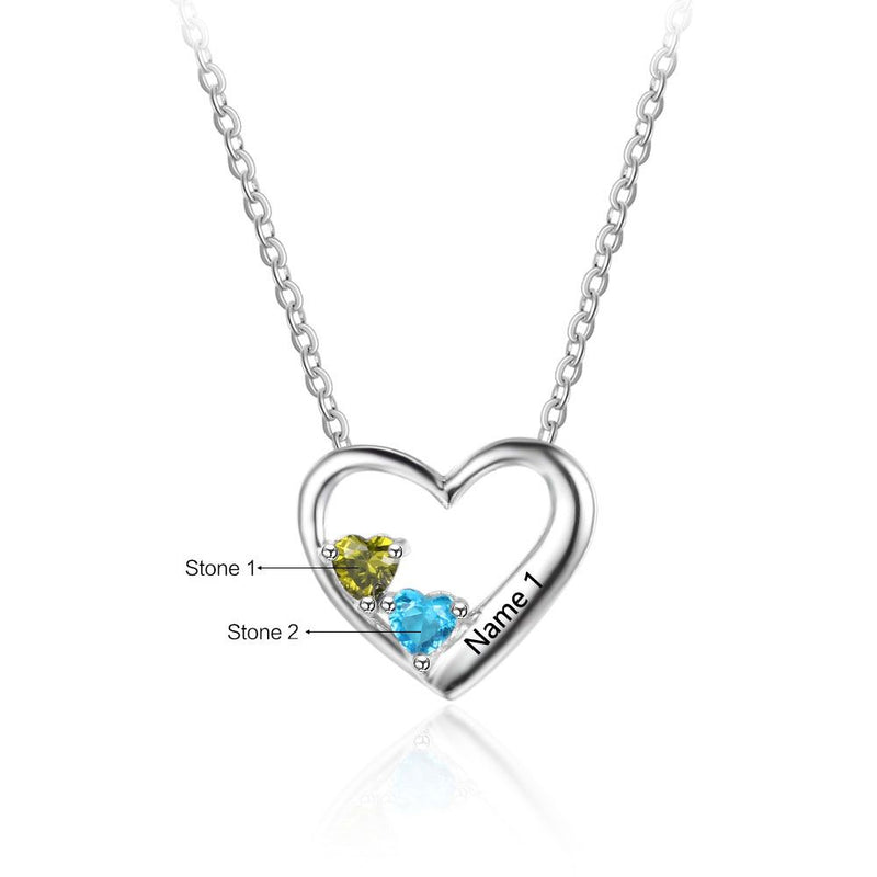 925 Sterling Silver Two Birthstone Necklace