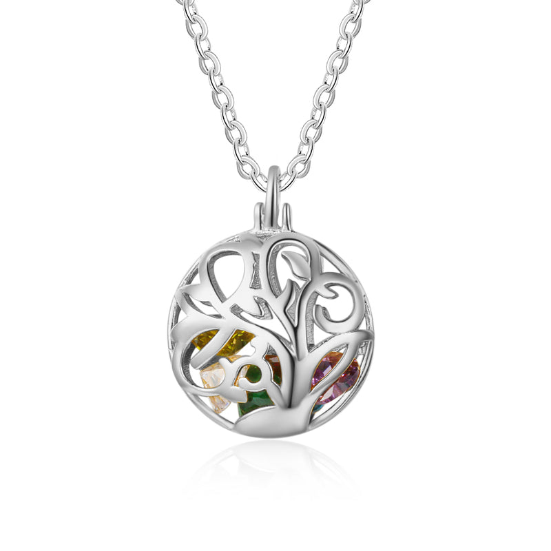925 Sterling Silver Birthstones Hollow Cage Pendant Necklace