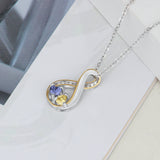 Personalized Names Cubic Zirconia Infinity Shape Pendant Necklace with Heart Shape Birthstones
