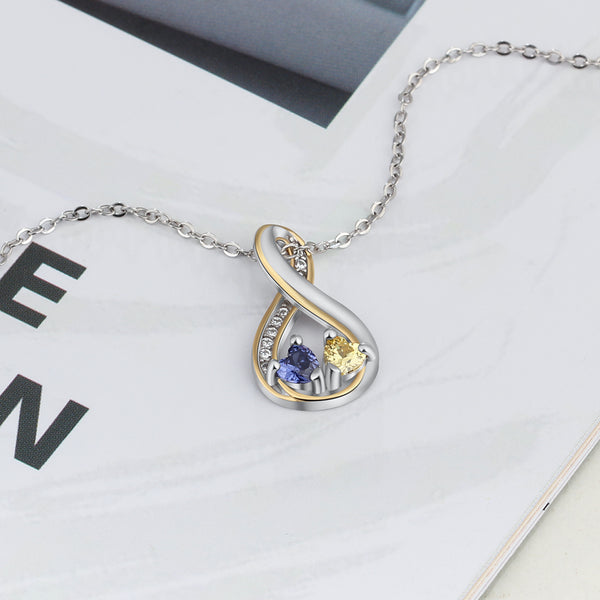 Personalized Names Cubic Zirconia Infinity Shape Pendant Necklace with Heart Shape Birthstones