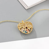 S925 Silver Heart Shape Hollow Pendant Necklace with Colorful Birthstones