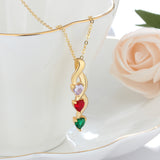 Engraving Names 925 Sterling Silver Three Heart Shape Colorful Birthstones Necklace