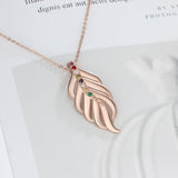 S925 Personalized Name Leaf Shape Pendant Necklace with Colorful Birthstones