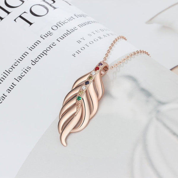 S925 Personalized Name Leaf Shape Pendant Necklace with Colorful Birthstones