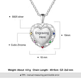 925 Sterling Silver Colorful Birthstones Heart Shape Necklace