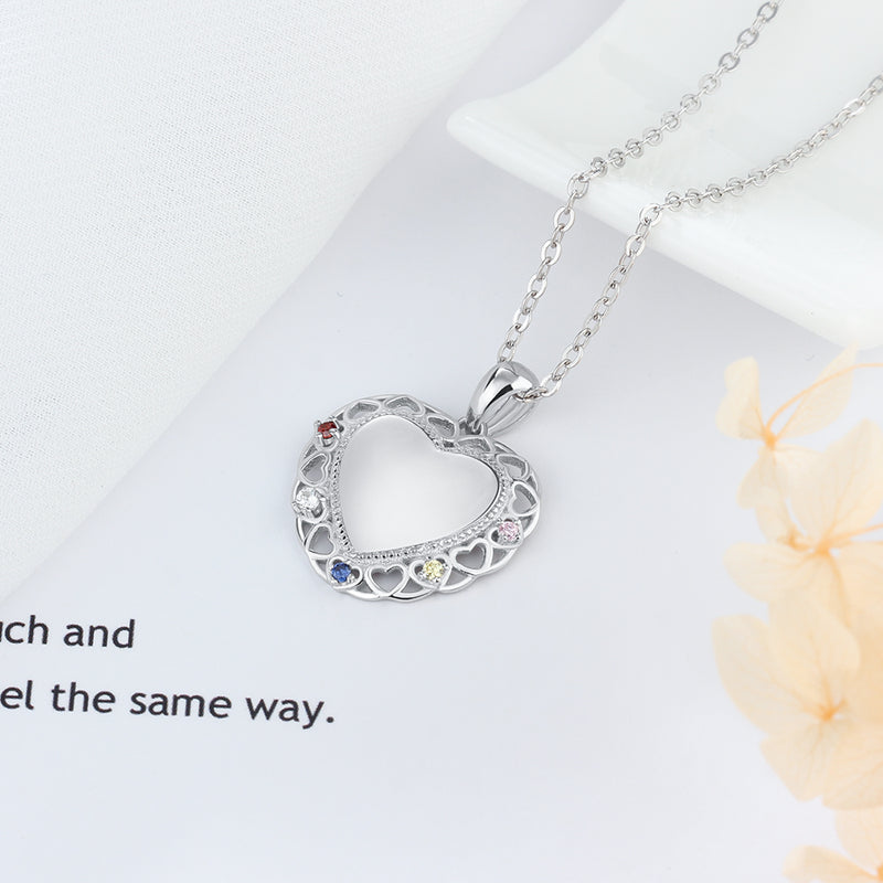 925 Sterling Silver Colorful Birthstones Heart Shape Necklace