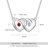 925 Silver Custom Name Two Heart Shape Pendant Necklace with Two Birthstones