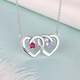 925 Silver Custom Name Two Heart Shape Pendant Necklace with Two Birthstones