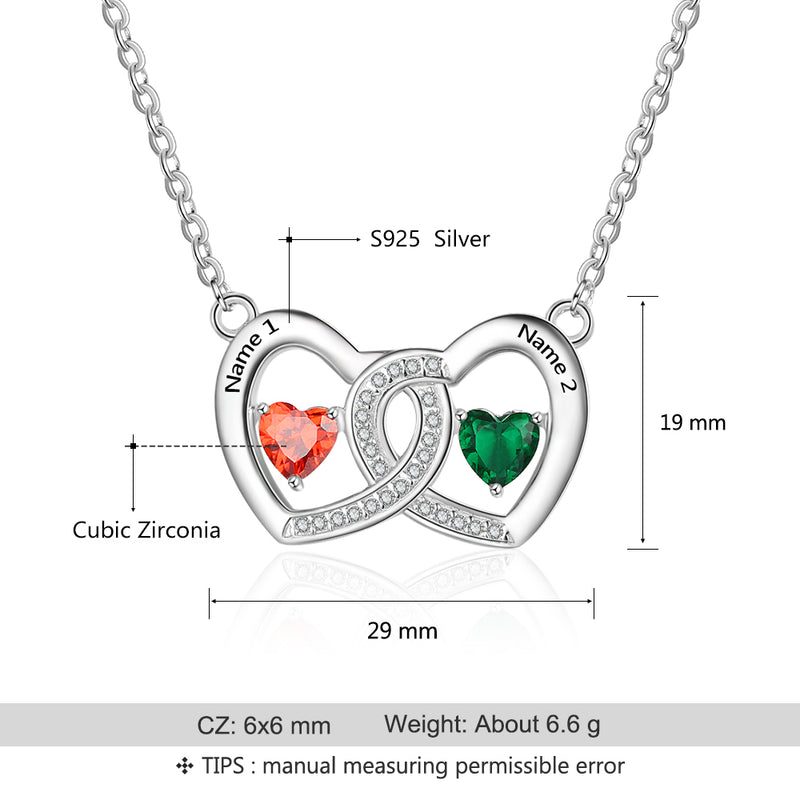 S925 Heart Shape Birthstones Heart Pendant Necklace with Engraving Name