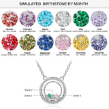 S925 Personalized Names Circle Pendant Necklace with Birthstones