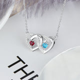 925 Sterling Silver Birthstones Two Hearts Shape Necklace