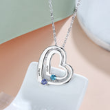 925 Sterling Silver Personalized Name Double Heart Birthstones Pendant Necklace