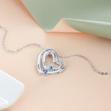 925 Sterling Silver Personalized Name Double Heart Birthstones Pendant Necklace