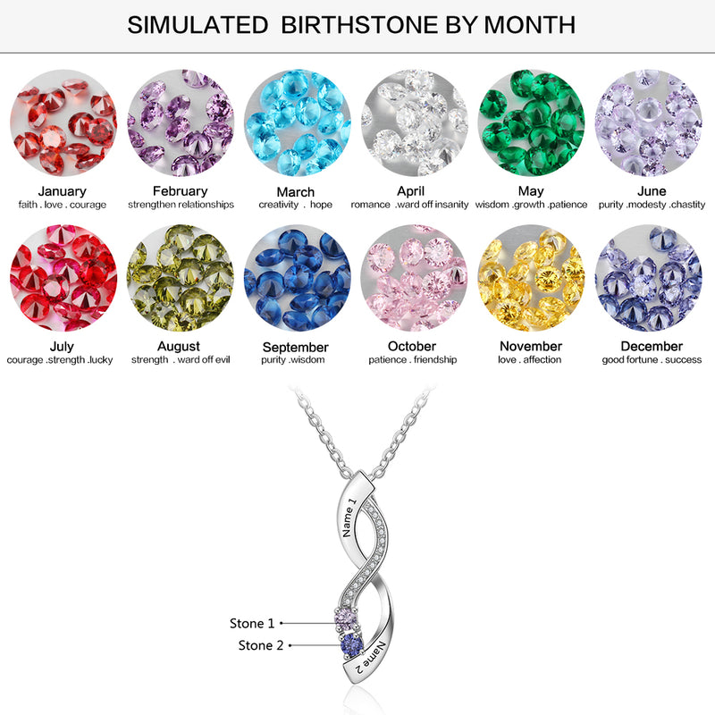 925 Sterling Silver Eight Shape Infinity Pendant Necklace with Birthstones