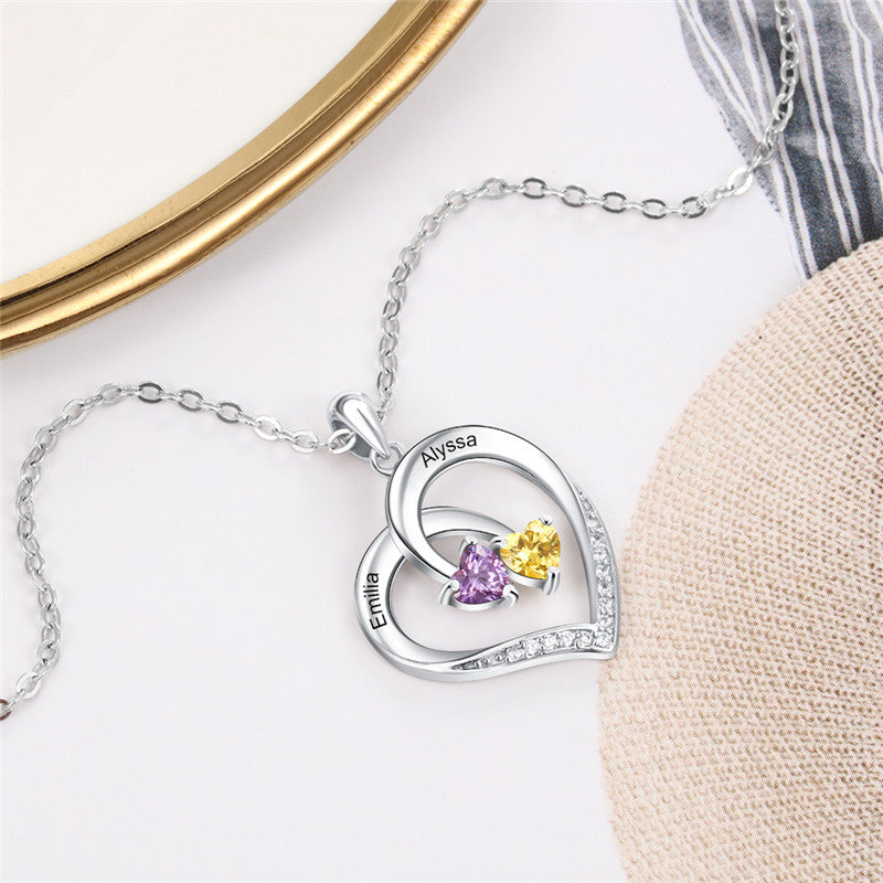 925 Sterling Silver Two Birthstone Necklace