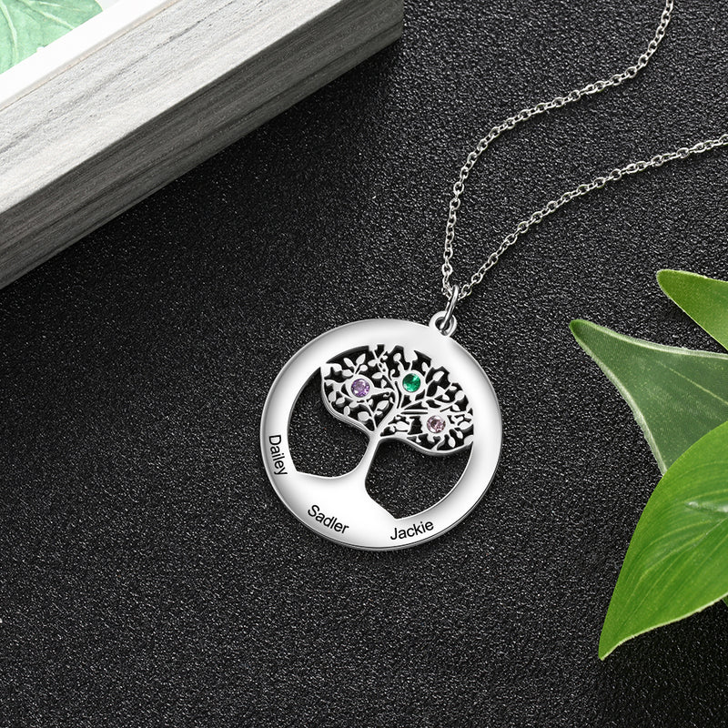 925 Sterling Silver Family Tree Name Necklace with Zircon