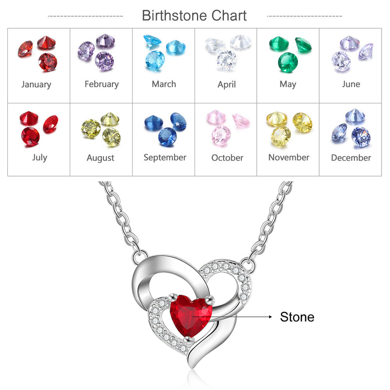 925 Sterling Silver One Birthstone Heart Necklace