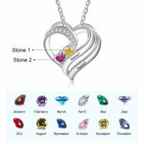 925 Sterling Silver Two Birthstone Heart Necklace