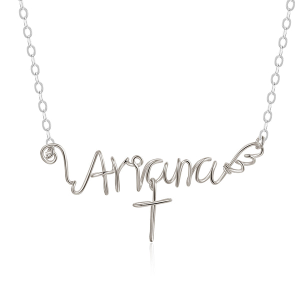 925 Sterling Silver Name Necklace with Cross