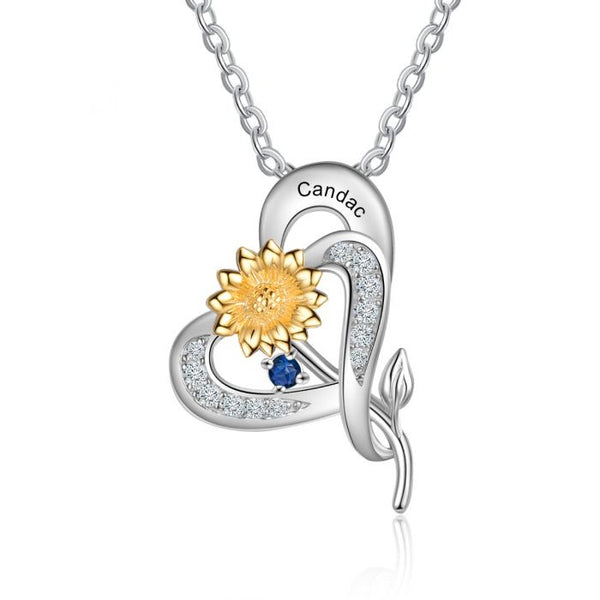 Sterling Silver Sunflower Heart Shape Pendant Necklace