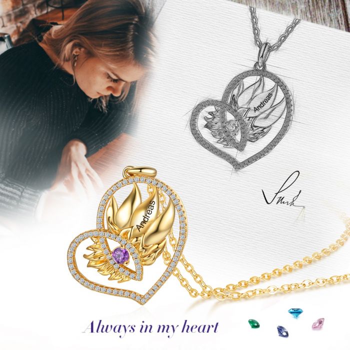 Gold Birthstone Sunflower Heart Shape Pendant Necklace