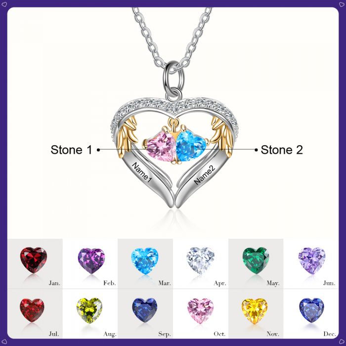2 Birthstone Heart Shape Birthstone Necklace